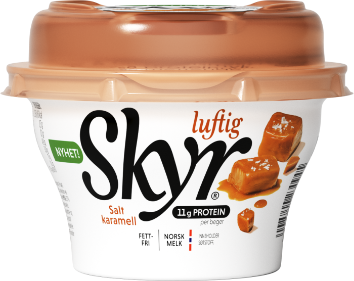 Skyr Luftig Salt karamell nyhet 3D render mai 2026 Skyr Luftig Salt karamell nyhet 3D render mai 2026